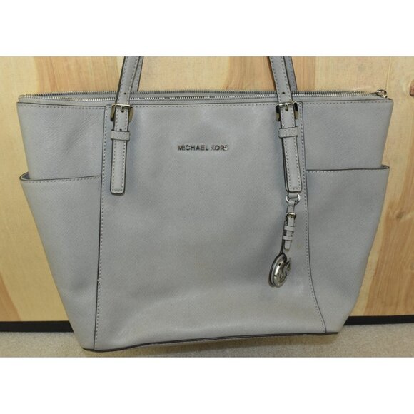 Michael Kors Jet Set Top Zip Tote Saffiano Leather Gray Shoulder Bag -Flaws- - Picture 2 of 16